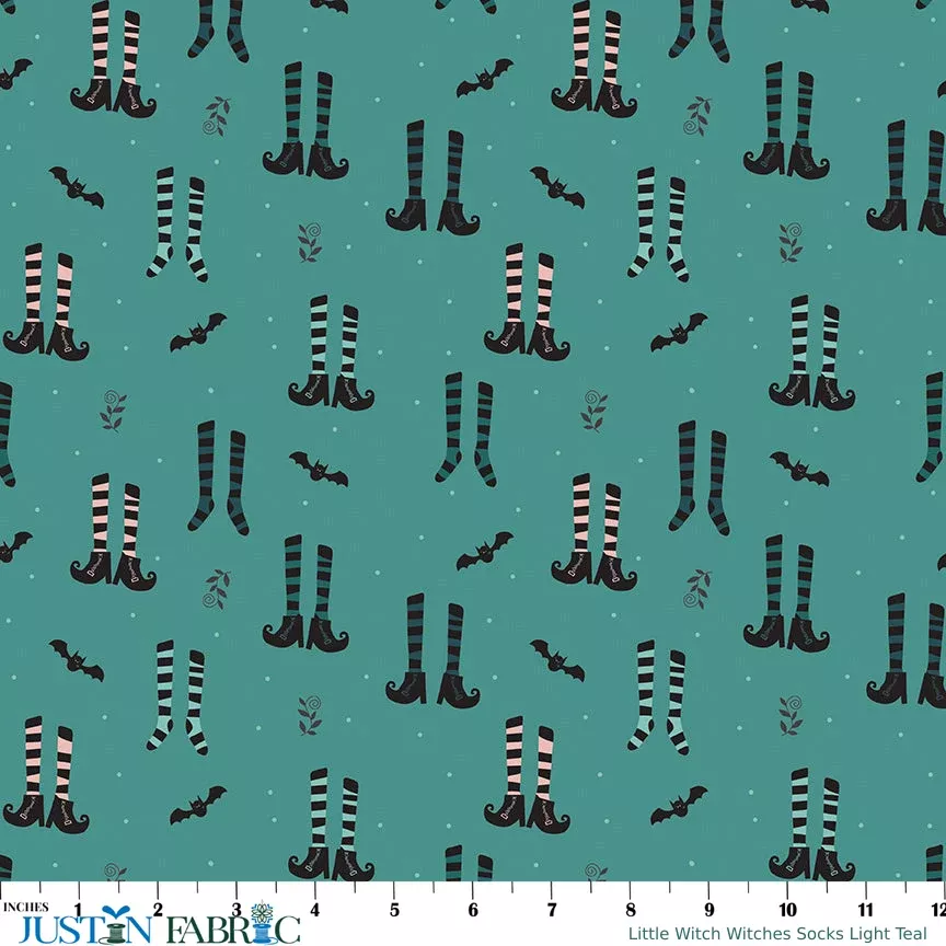 Little Witch Witches Socks Light Teal Yardage by Jennifer Long | Riley Blake Designs