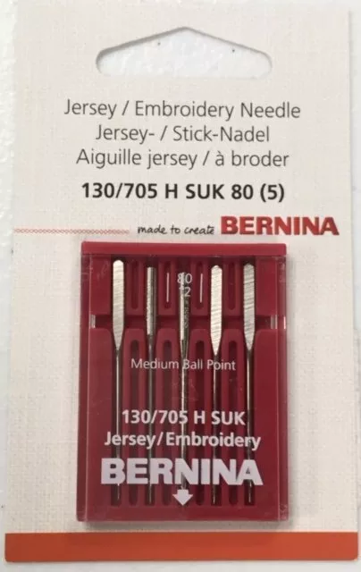*MEDIUM BALLPOINT-JERSEY EMBROIDERY SEWING MACHINE NEEDLES//SIZE 80/12//5 PACK//BERNINA