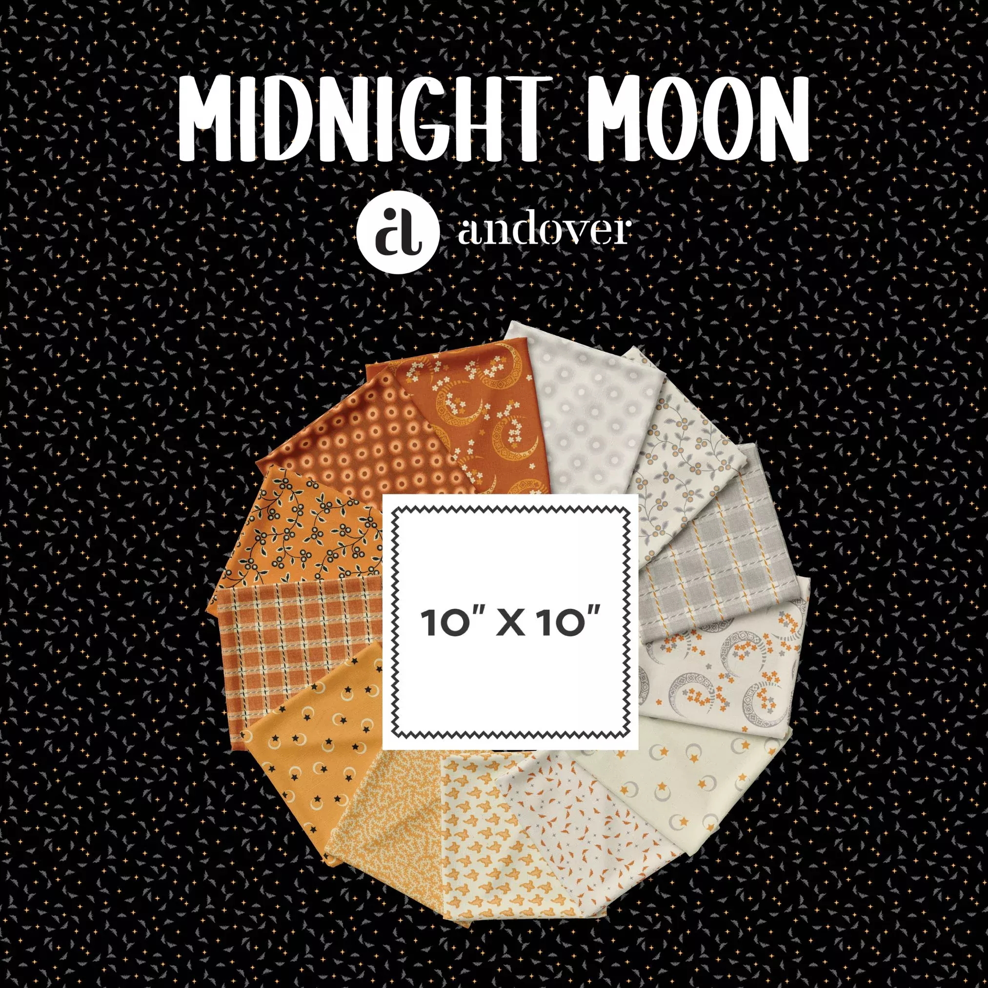 Midnight Moon | 10" Square Pack by Andover Fabrics | 42 pcs