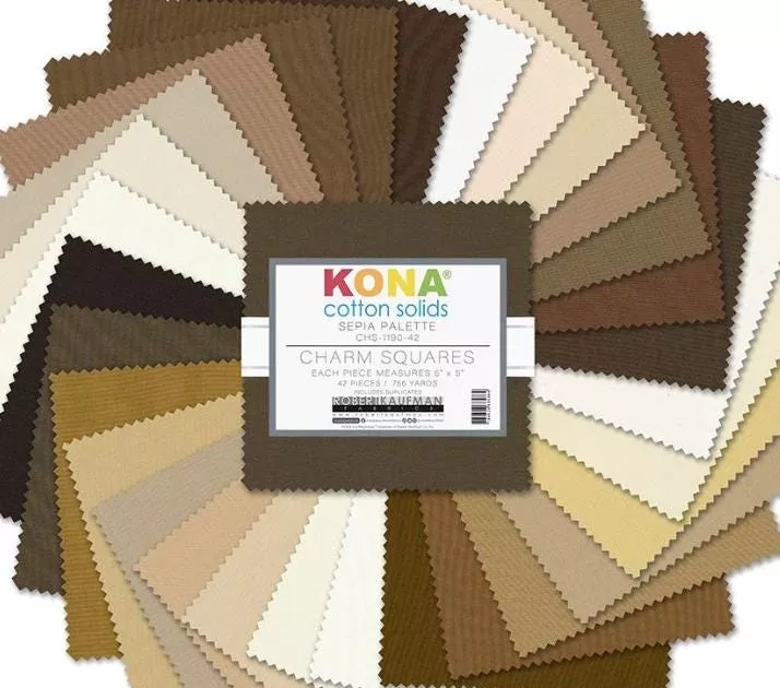 November 2024 Sepia Kona Cotton Solids Charm Pack - Robert Kaufman Fabrics