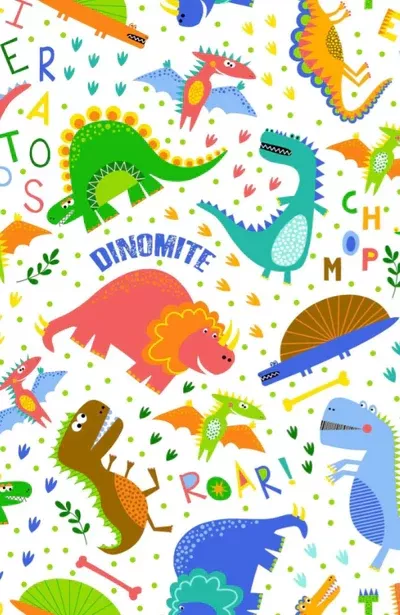 Oasis Fabrics Fun Flannels - T-rex White - OA-44-7501