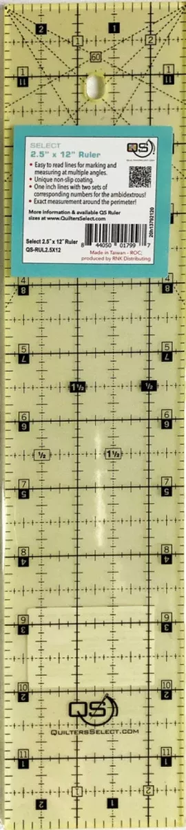 Ruler - Quilter Select Non-Slip Ruler 2-1/2in x 12in # QS-RUL25X12