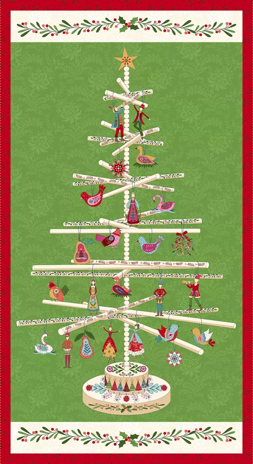 Scandinavian Holiday | Scandi Tree Panel - Cream Multi by Mary Jane Carey for Henry Glass | 3459P-44