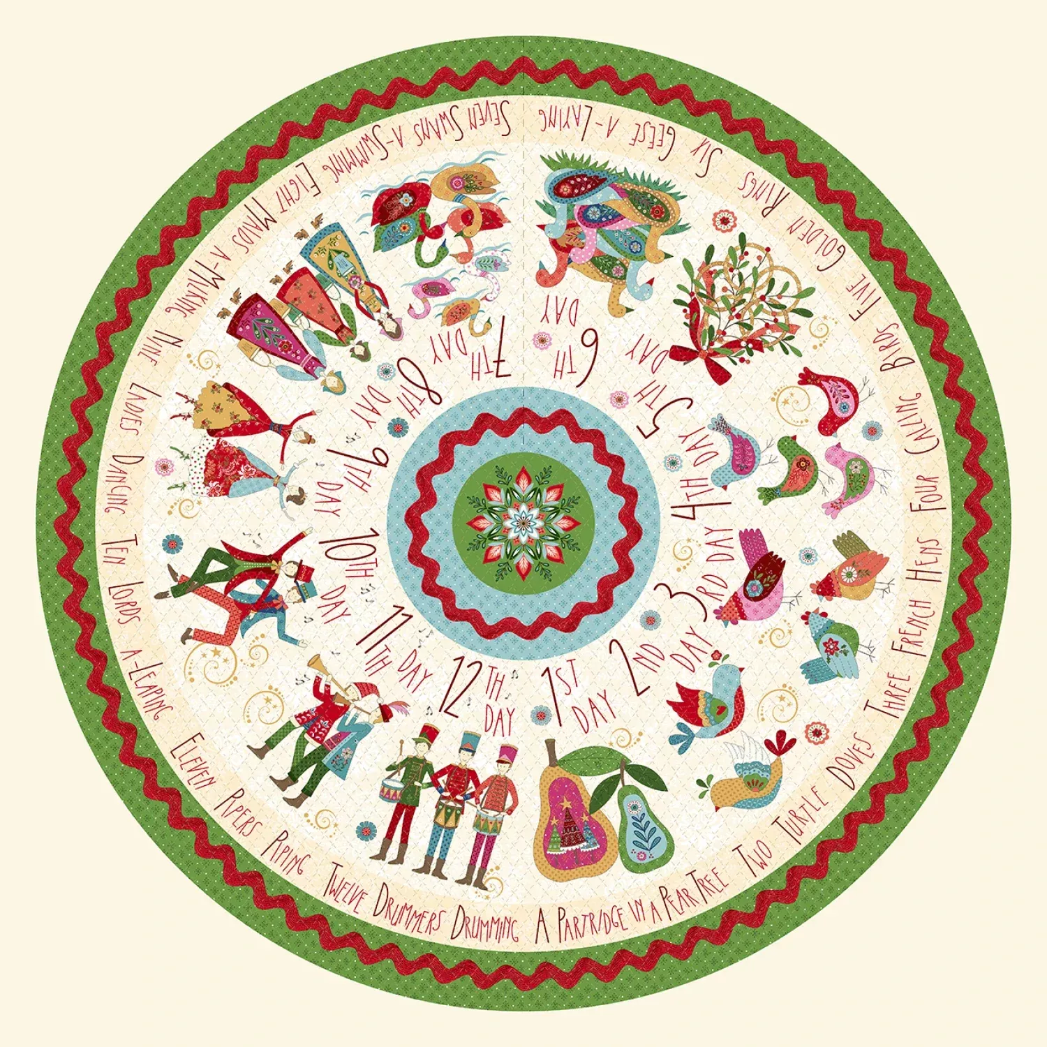 Scandinavian Holiday | Tree Skirt - Cream Multi by Mary Jane Carey for Henry Glass | 3460P-44