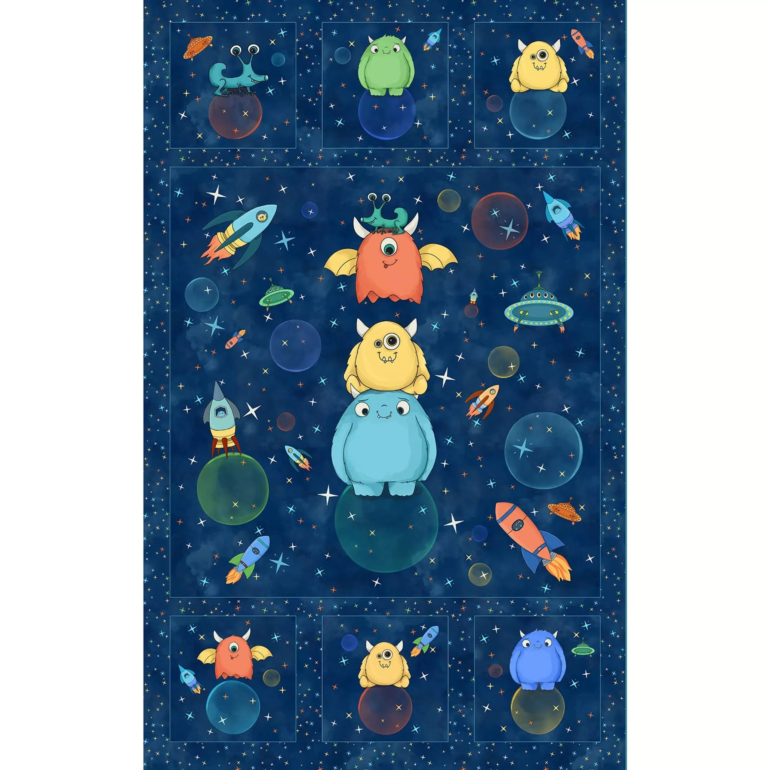 Space Monsters | 27" Panel - Dark Navy/Multi by Maywood Studio | MAS10920-NZ