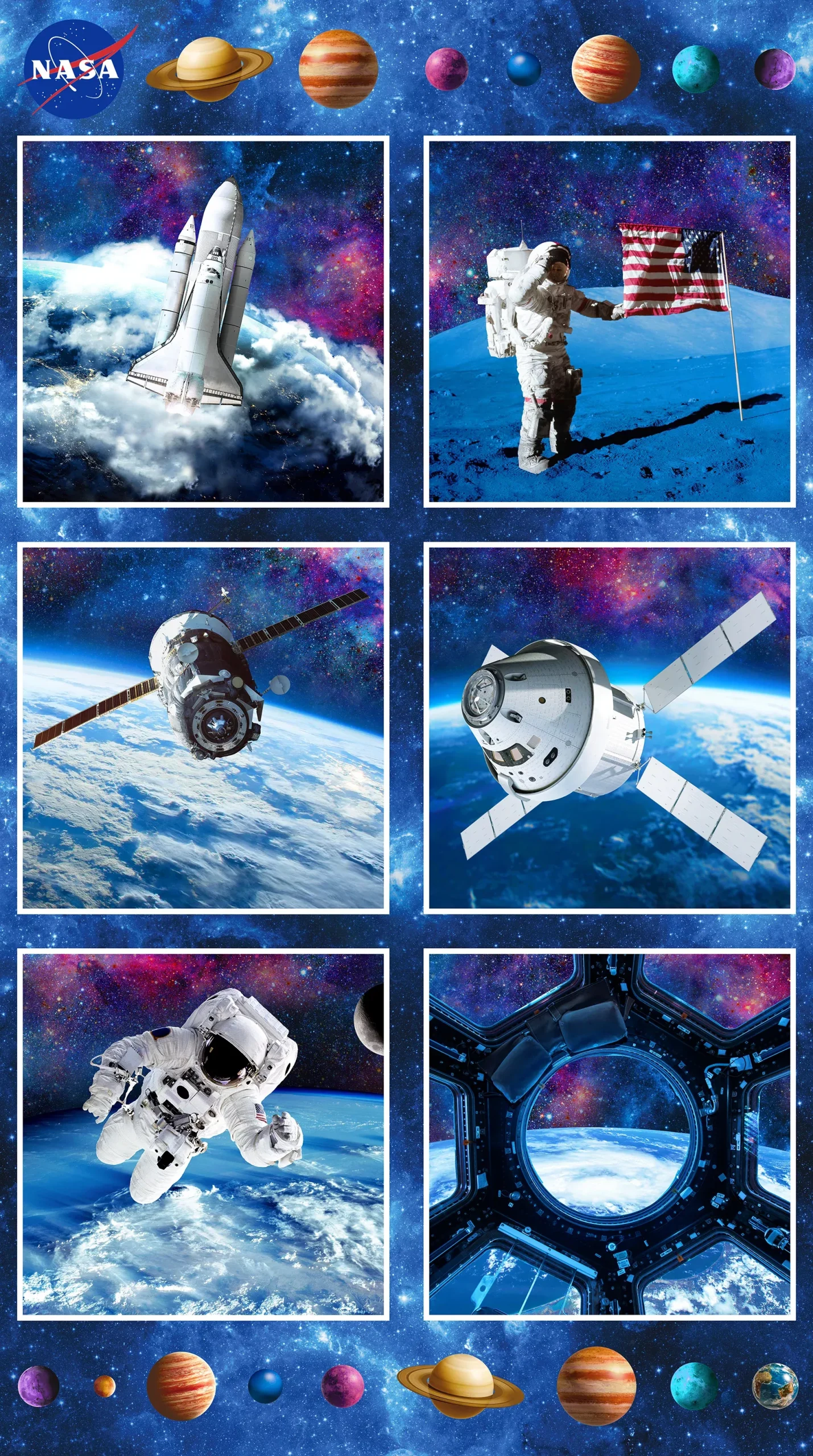 Space Odyssey | Dark Blue Block Panel by Deborah Edwards for Northcott | DP28432-48