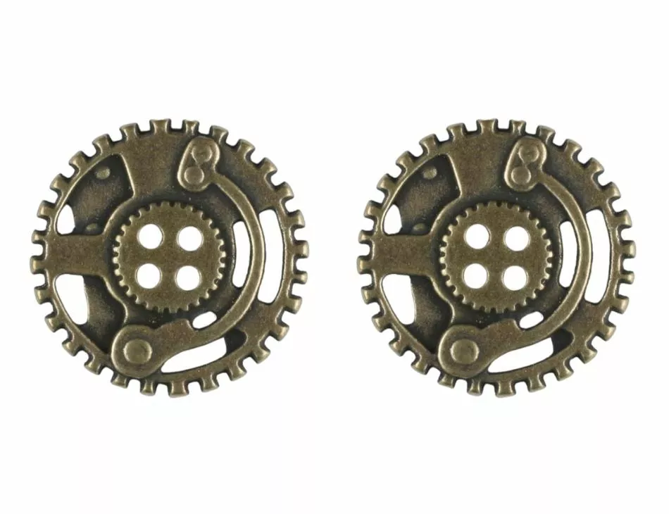 Steampunk Gear Buttons Antique Brass 30mm