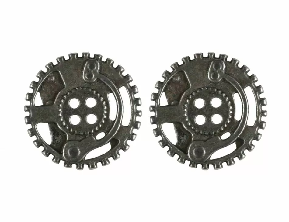 Steampunk Gear Buttons Dull Silver 30mm