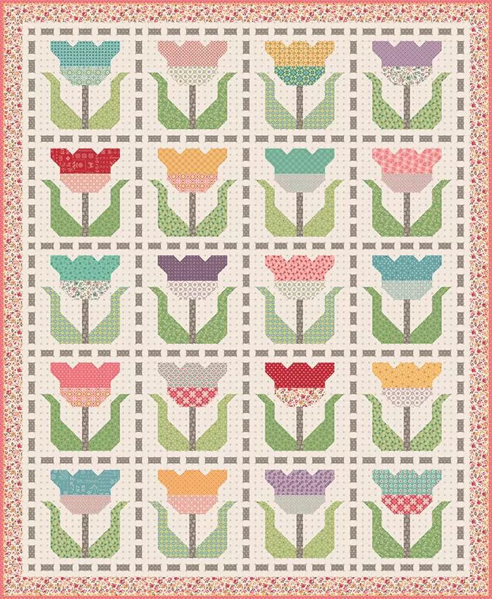 Stitched Tulips Boxed Quilt Kit featuring Piece & Plenty by Lori Holt | Riley Blake Designs