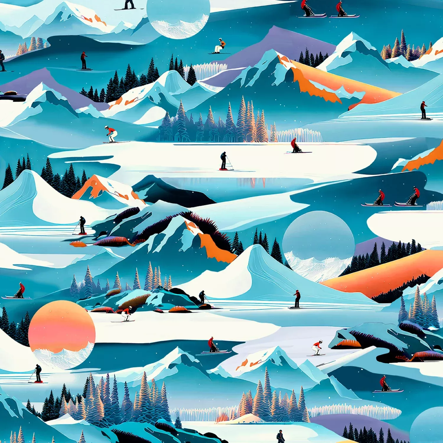 Timeless Trails | Ski Slope Scenic - Multi by FootePrint Art for P&B Textiles | TTRA6005-MU