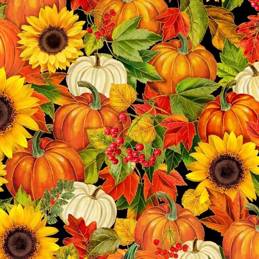 Timeless Treasures Fall Is In The Air CM2801 Autumn Harvest Floral w/Metallic
