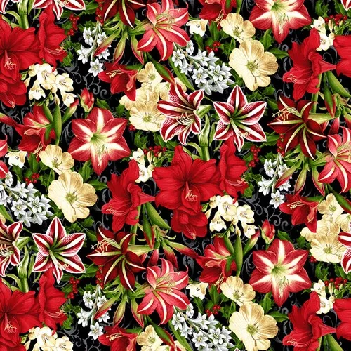 'Tis the Season Main Floral Amarylis7691-99 Black