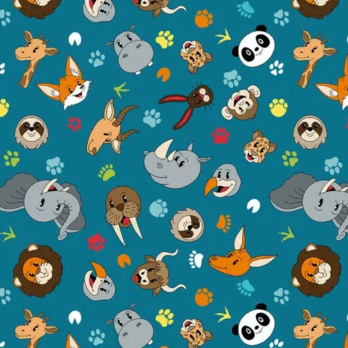 A to Zoo - Teal Tossed Animal Faces