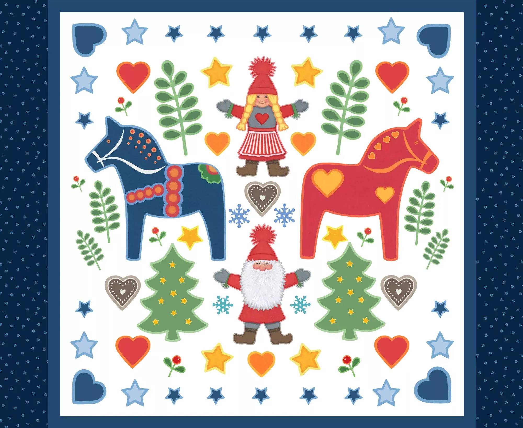 Tomten's Folklore Christmas | 1-Yard Quilt Panel White by Eva Melhuish for Lewis & Irene | CE51