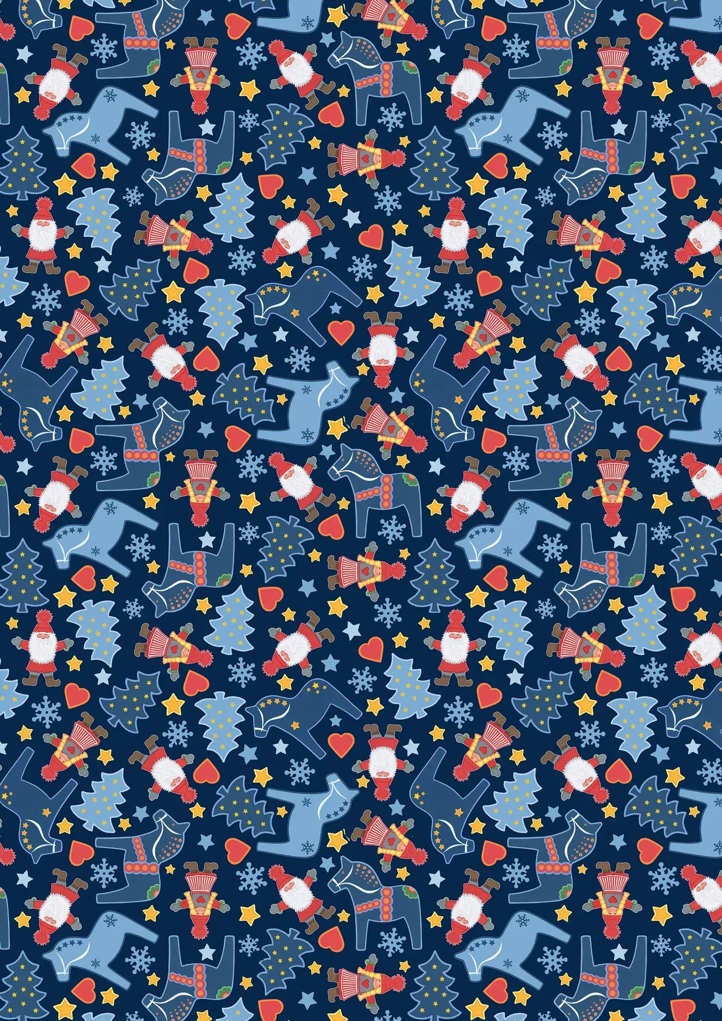 Tomten's Folklore Christmas | Blue Christmas Horses on Dark Blue by Eva Melhuish for Lewis & Irene | CE46