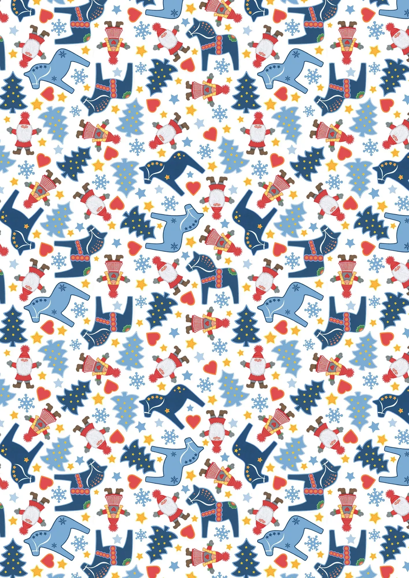 Tomten's Folklore Christmas | Blue Christmas Horses on White by Eva Melhuish for Lewis & Irene | CE45