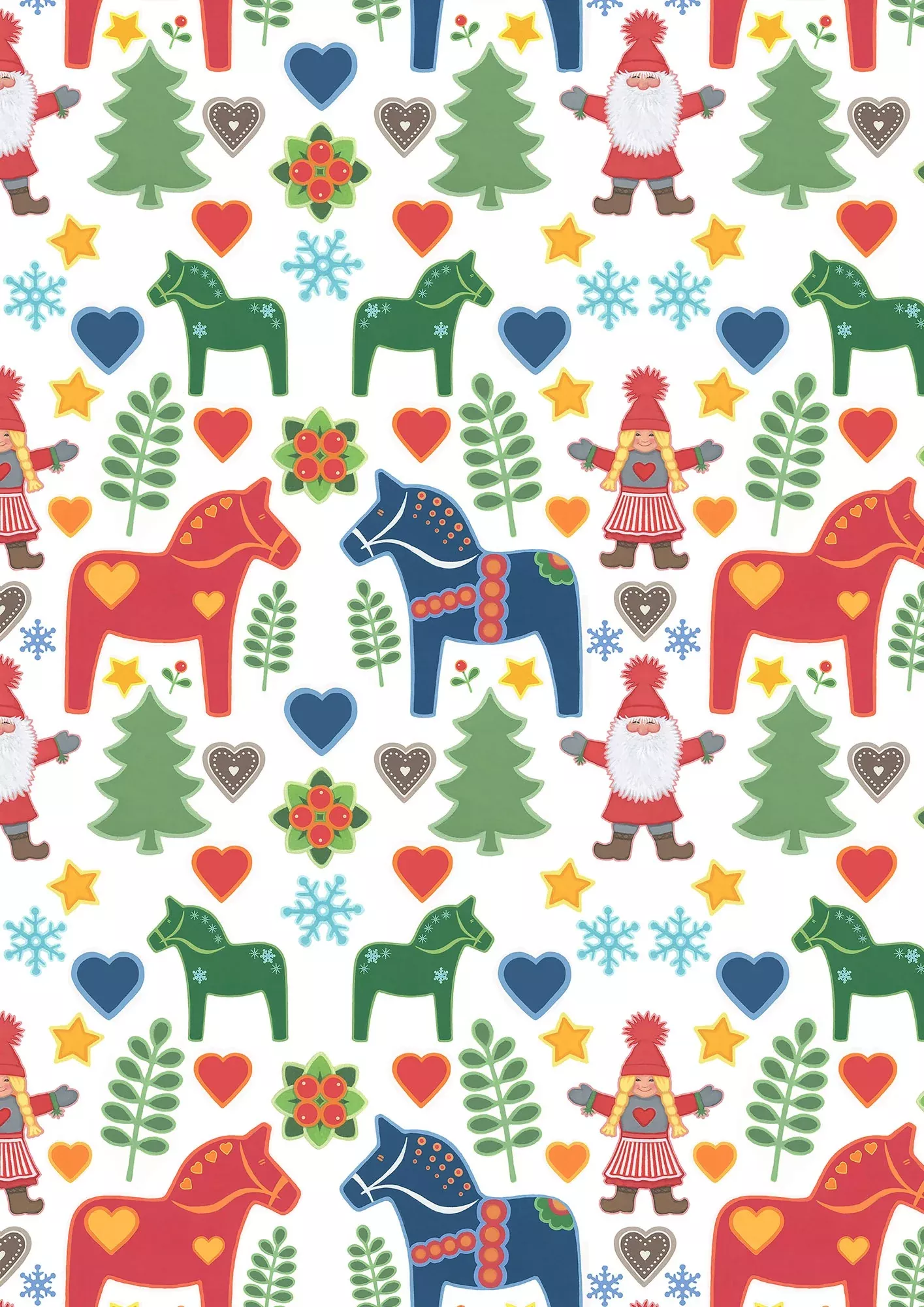 Tomten's Folklore Christmas | Tomtens and Christmas Horses on White by Eva Melhuish for Lewis & Irene | CE49