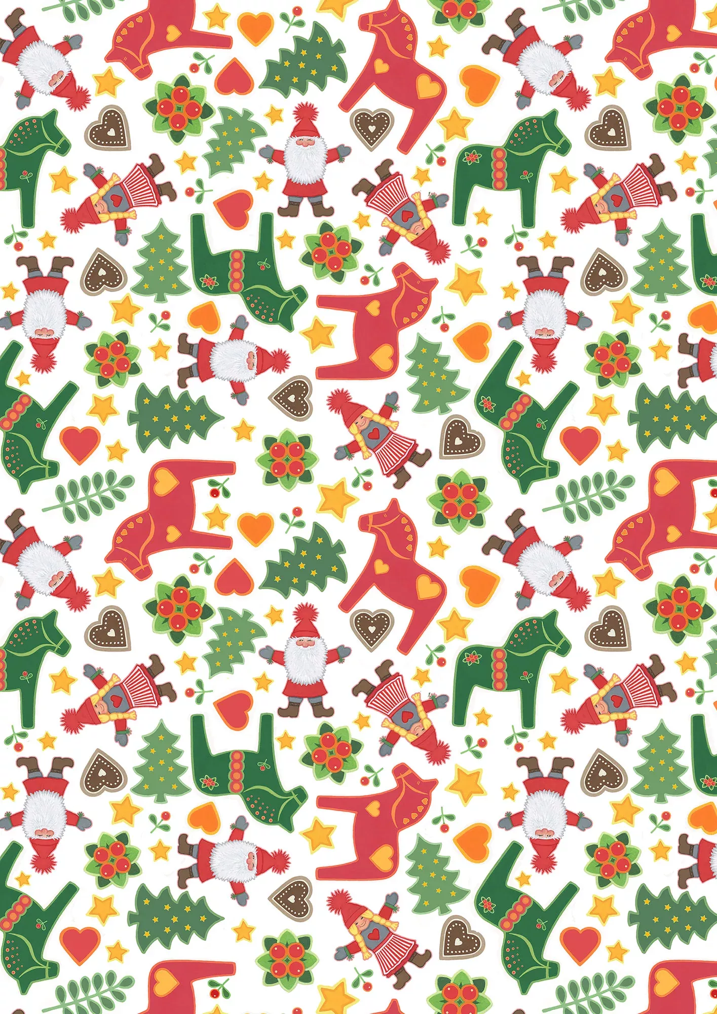 Tomten's Folklore Christmas | Tomtens and Horses on White by Eva Melhuish for Lewis & Irene | CE41