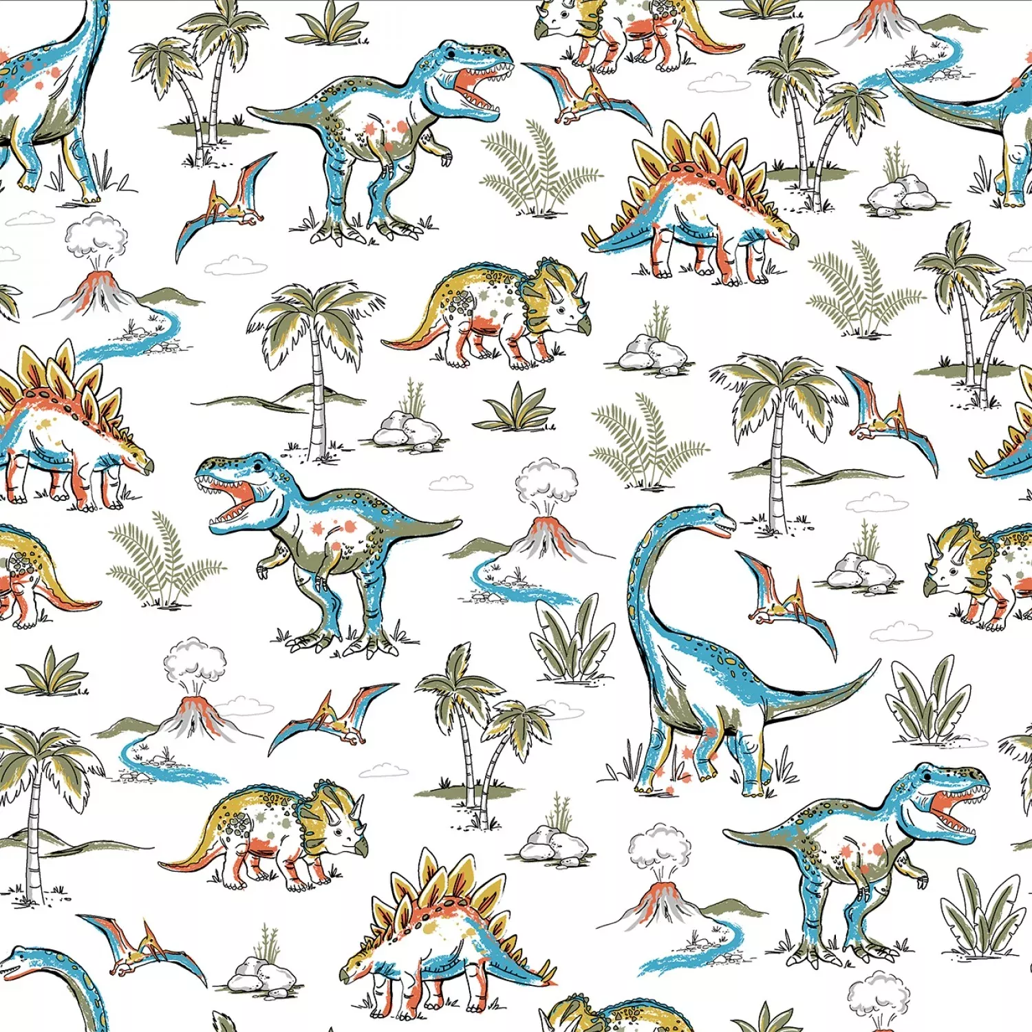 Totally Roarsome Flannel | Mighty Landscape White by Josh Rey for 3 Wishes | 21672-WHT