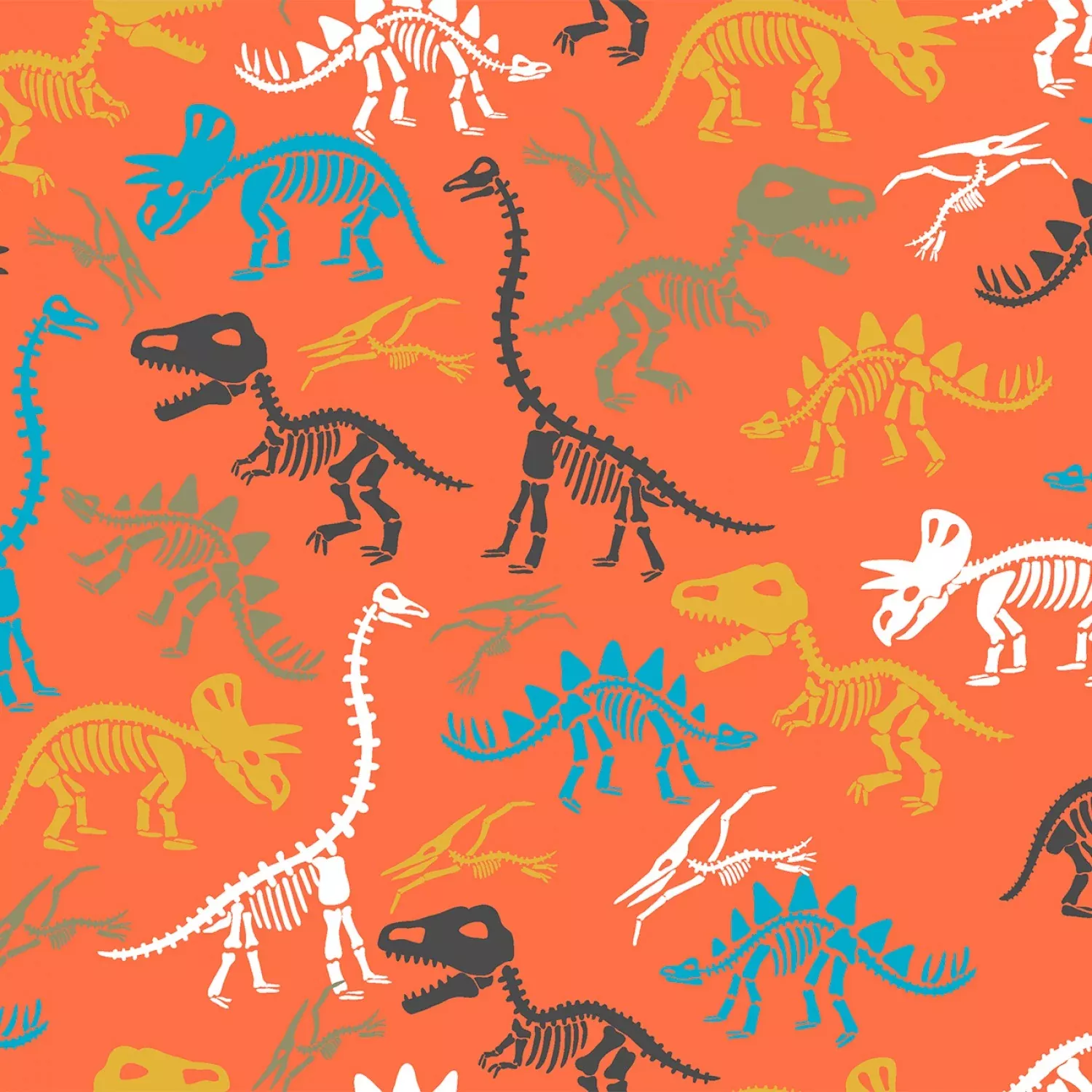 Totally Roarsome Flannel | Skeleton Scatter Orange by Josh Rey for 3 Wishes | 21670-ORG