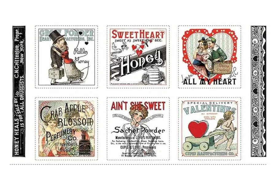 Vintage Valentine Ads Fabric Panel - Riley Blake Designs