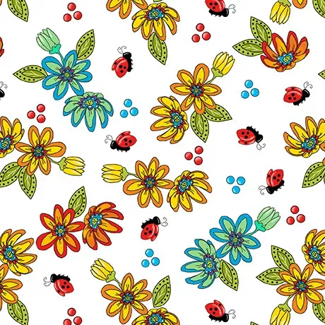 Whimsical Quilter Tossed WhiteFloral30986-Z