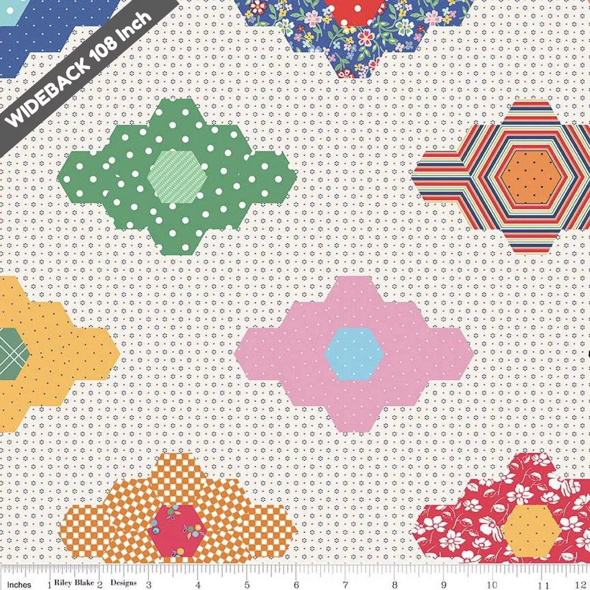 Wide Back Simple Pleasures Diamond Ivory - Black Riley Blake 107/108" Wide Quilting Cotton Fabric