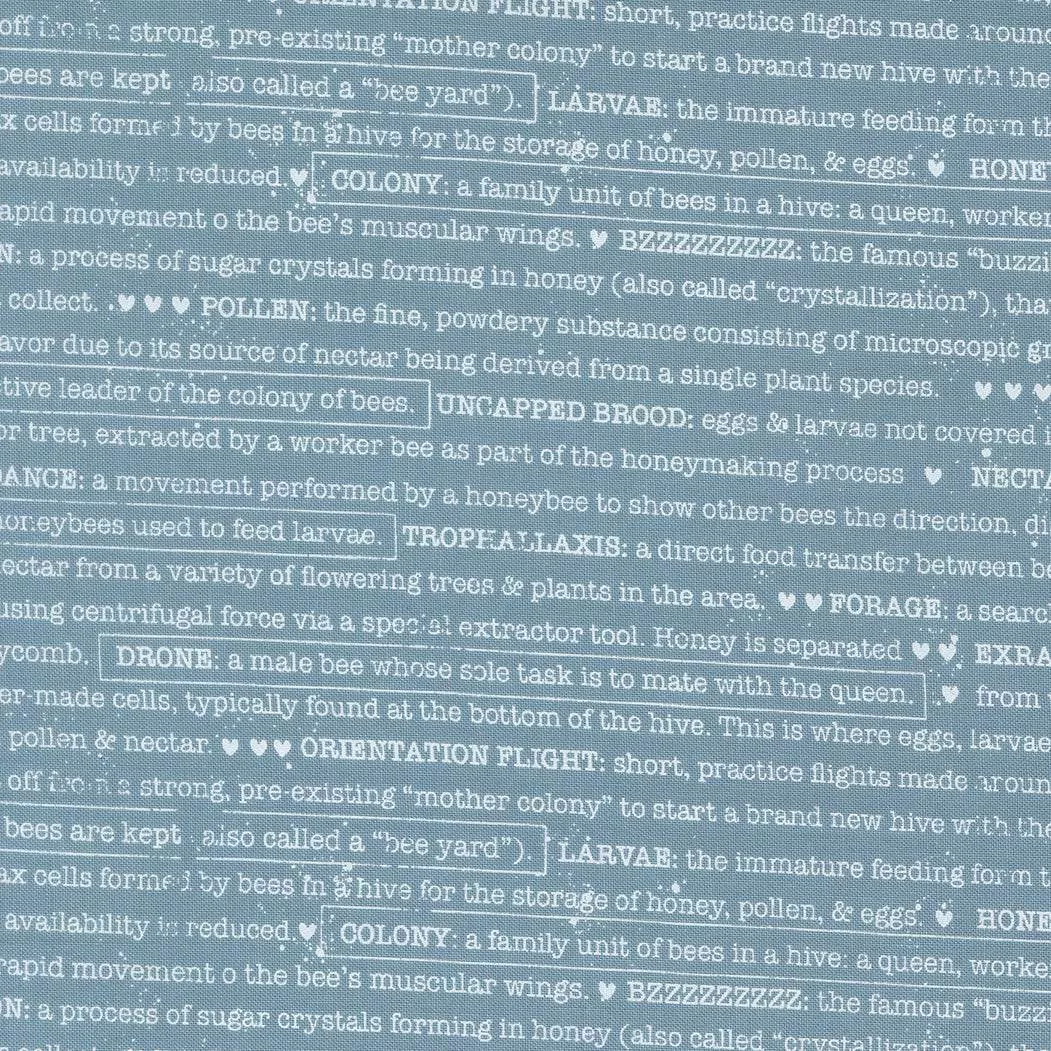 Wild Honey Buzz Words Sky 5254 14 by Lella Boutique for Moda. Sold in 1/2 Yard Increments