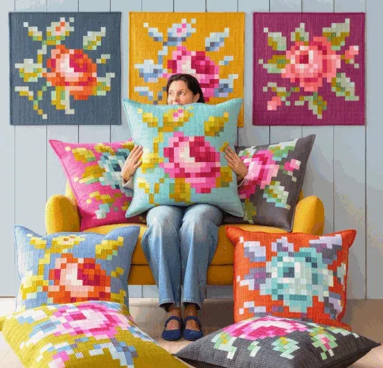 Wild Rose Embroidery Pillow Kit featuring the Tilda Basics Collection (24.5" square - 5 colorway options)