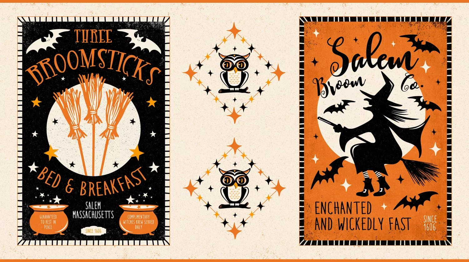 Witching Hour | Witchy Ad 24" Panel| Heather Dutton for P&B Textiles