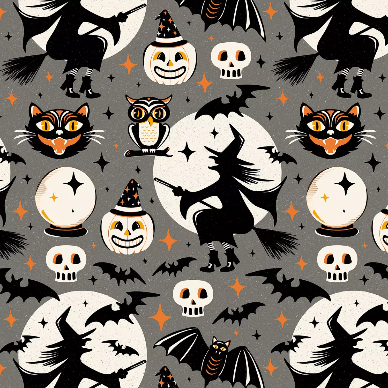 Witching Hour | Witchy Wonders Allover Gray| Heather Dutton for P&B Textiles