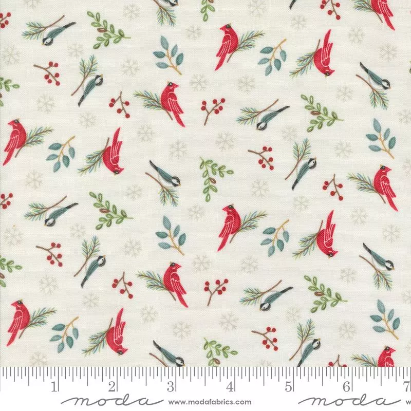 Woodland Winter Birds Toss Snowy White 56096 11 Deb Strain Moda