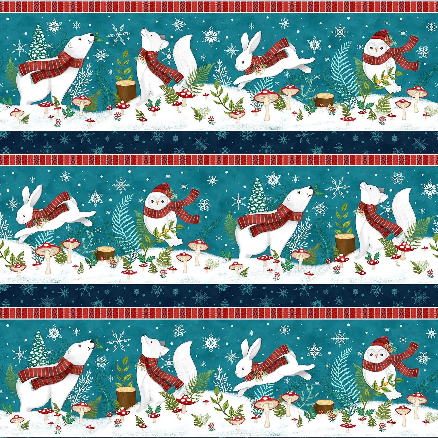 Woodland Wishes | Border Stripe - Teal Multi by Michael Zindell for Northcott | DP27901-66