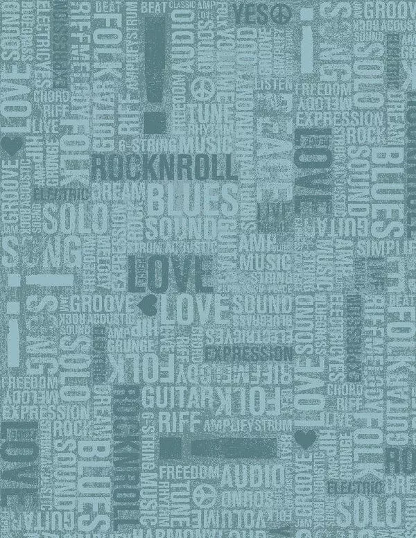 Words Allover in Teal - Rhythm & Harmony by Michael Mullan