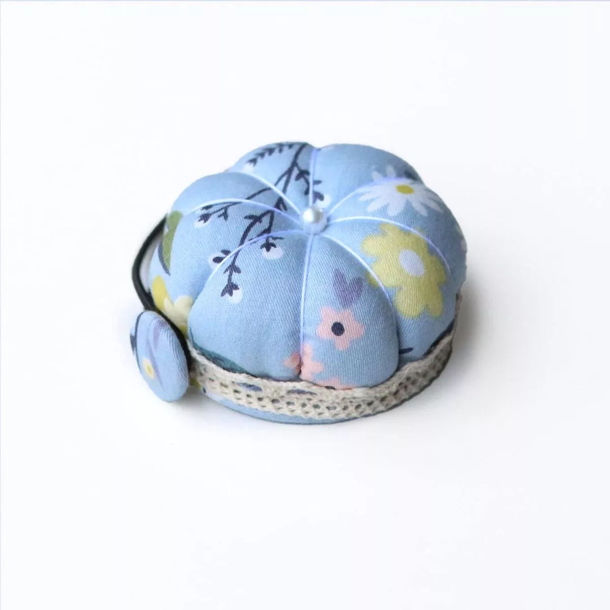 Wrist Pin Cushion – Pastel Blue Floral
