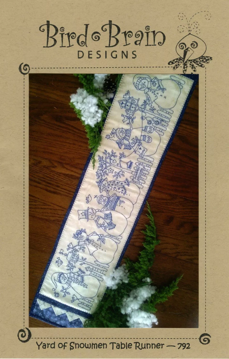 Yard of Snowmen Table Runner Hand Embroidery Pattern