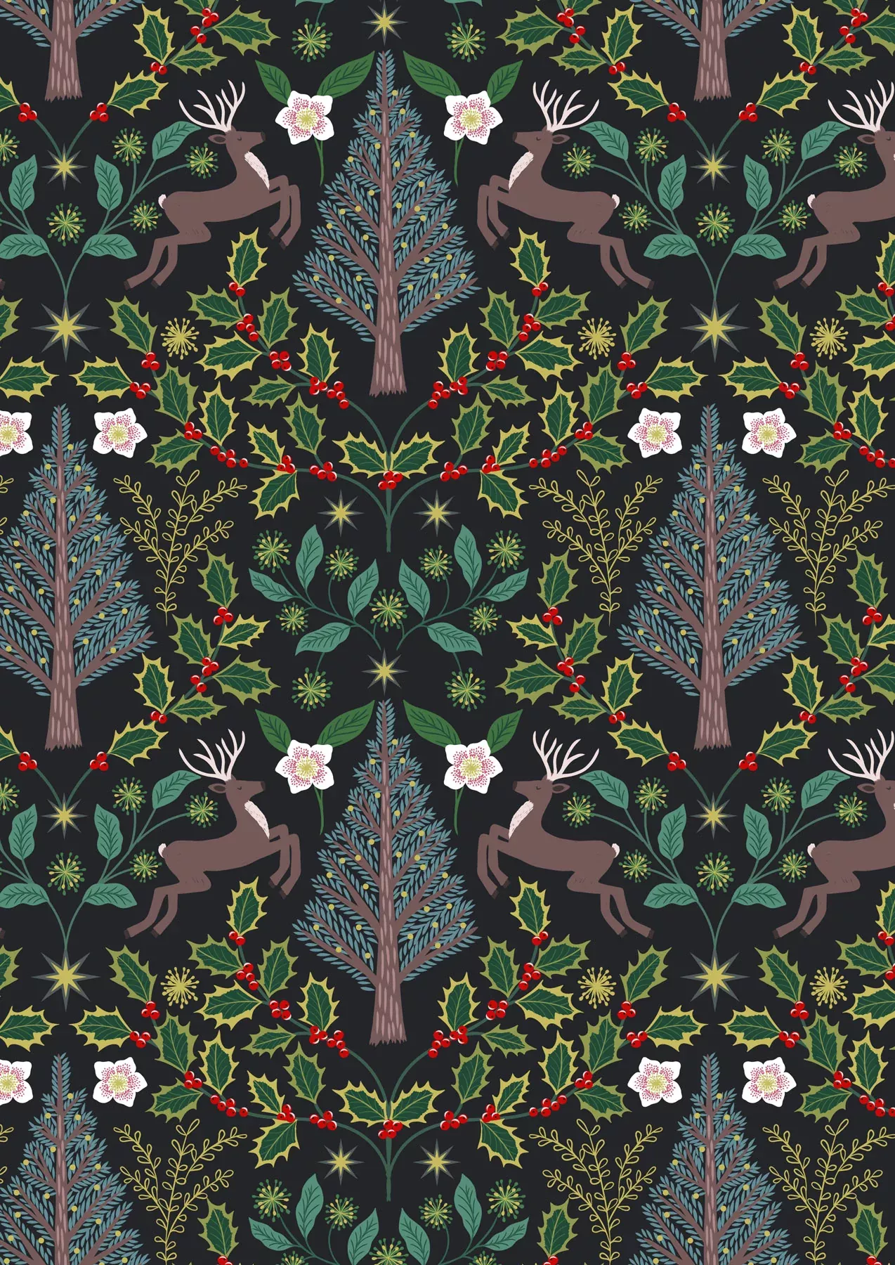 Yuletide | Yuletide on Black with Gold Metallic by Lewis & Irene | C100.3