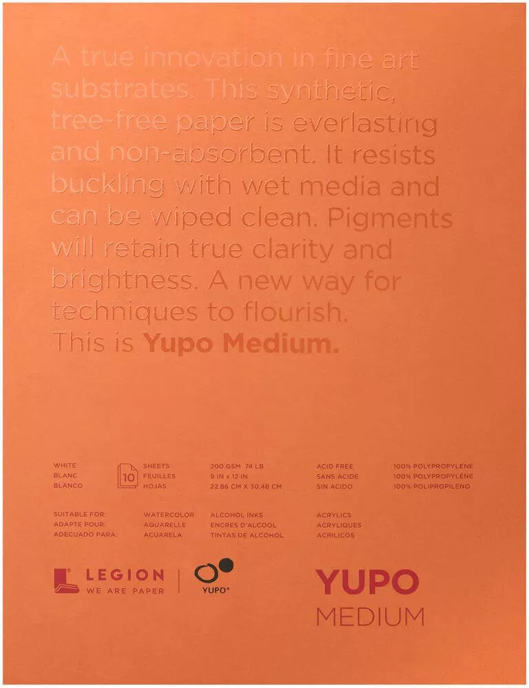 Yupo Medium Pads 9″X12″ 10 Sheets/Pkg-White 74lb