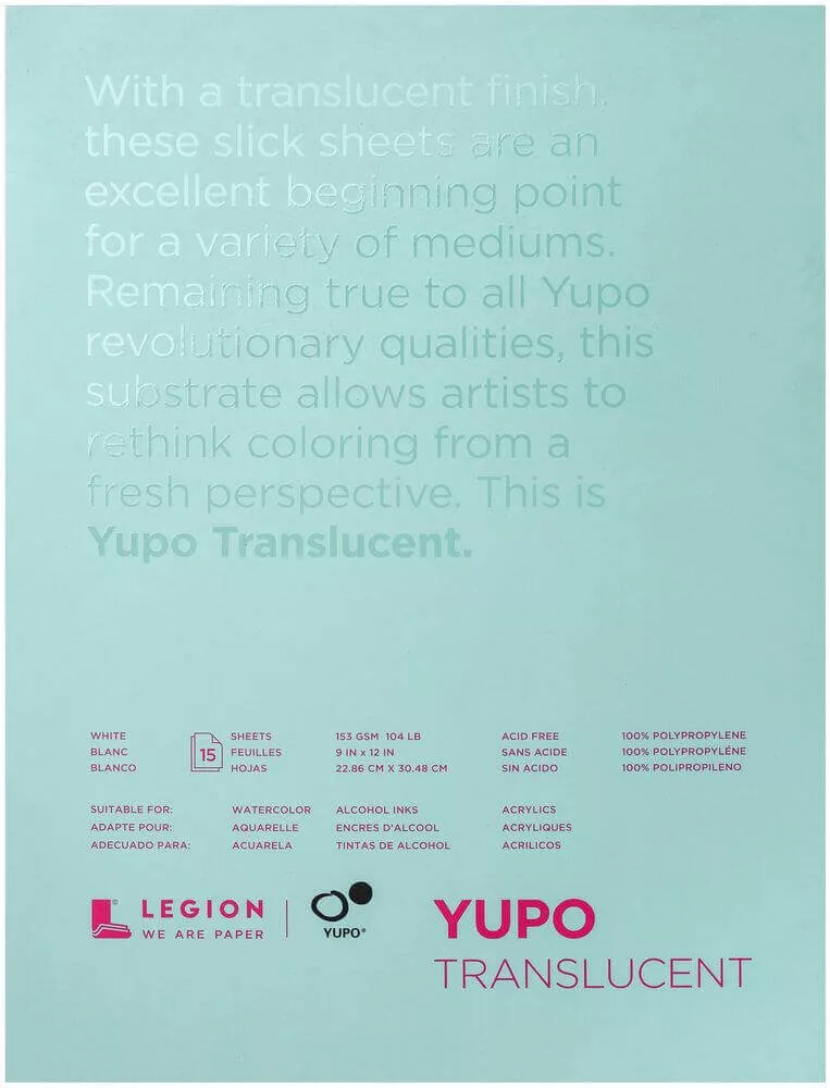 Yupo Paper 9″X12″ 15 Sheets/Pkg-Translucent 104lb